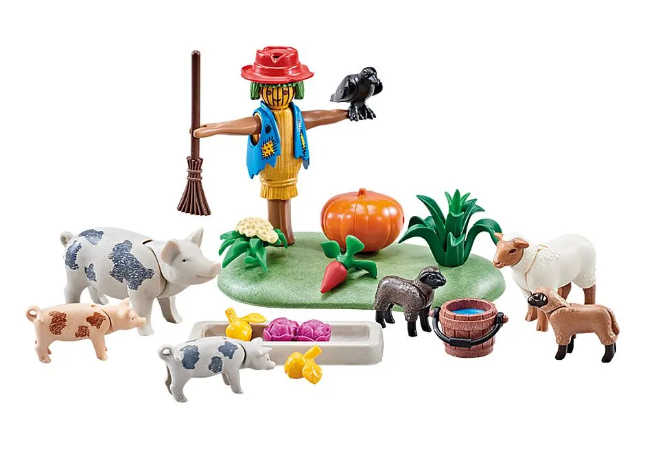 Animaux de la ferme et épouvantail