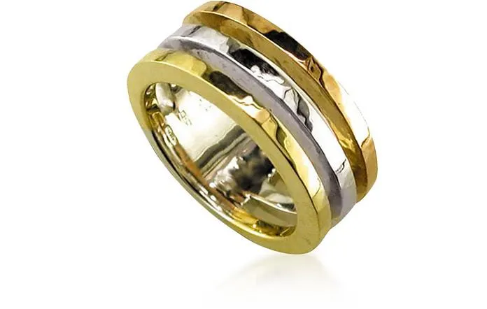 Yellow, Rose Gold and White Chiseled Gold 3 Round Ring