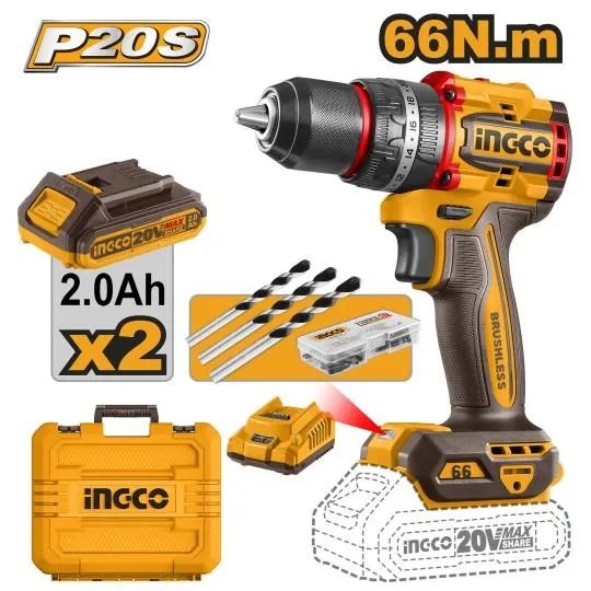 COFFRET PERCEUSE PERCUSSION BL 20V Ø13MM 60NM 2X2AH+C.2AH - INGCO