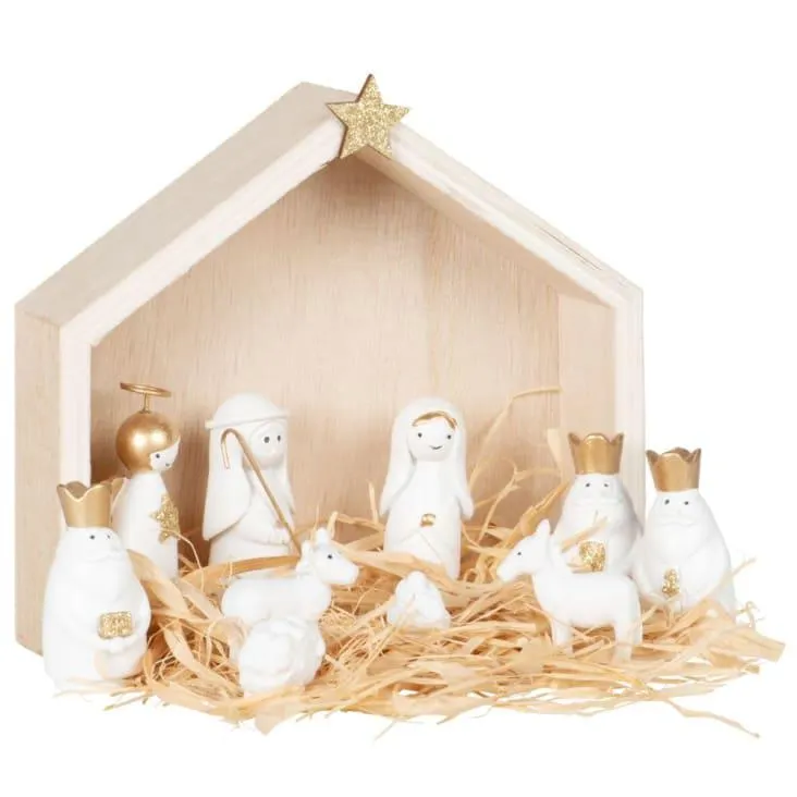 Presepe di Natale bianco e dorato