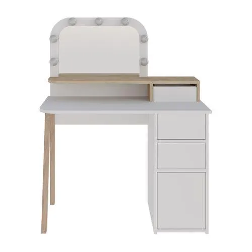 Coiffeuse multi-rangements GLORIA avec LED réglables blanc et imitation chêne