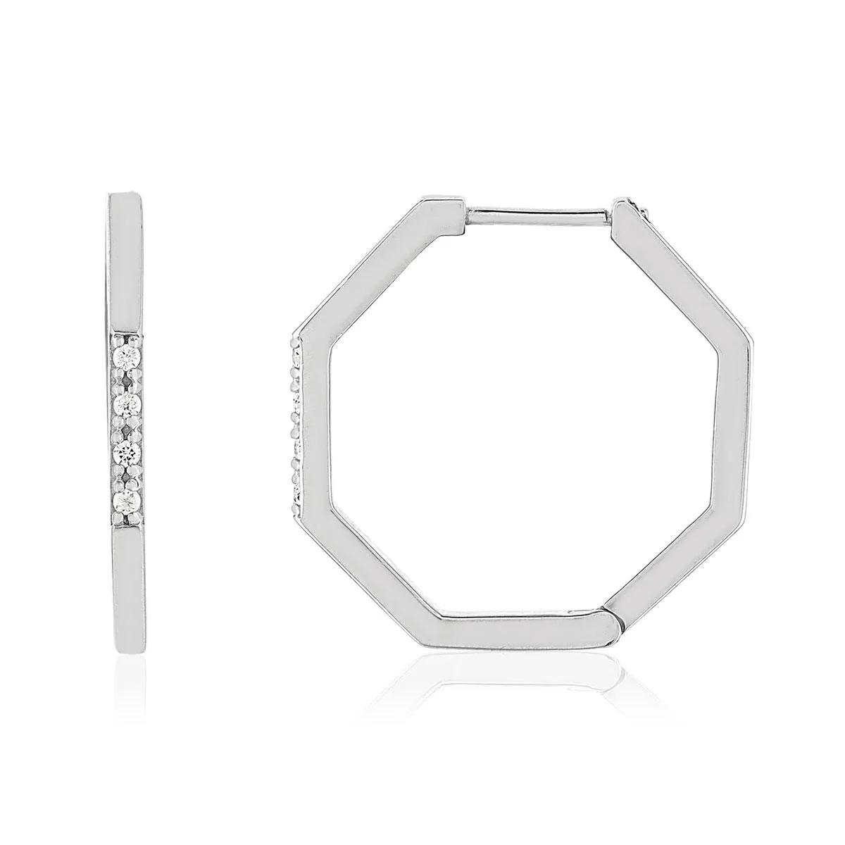 Boucles d'oreilles argent 925 et zirconias, motif hexagonal