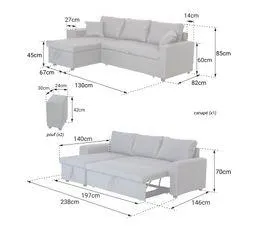 HAPPY GARDEN Canapé D'angle Convertible Tony 3 Places Gris Chiné