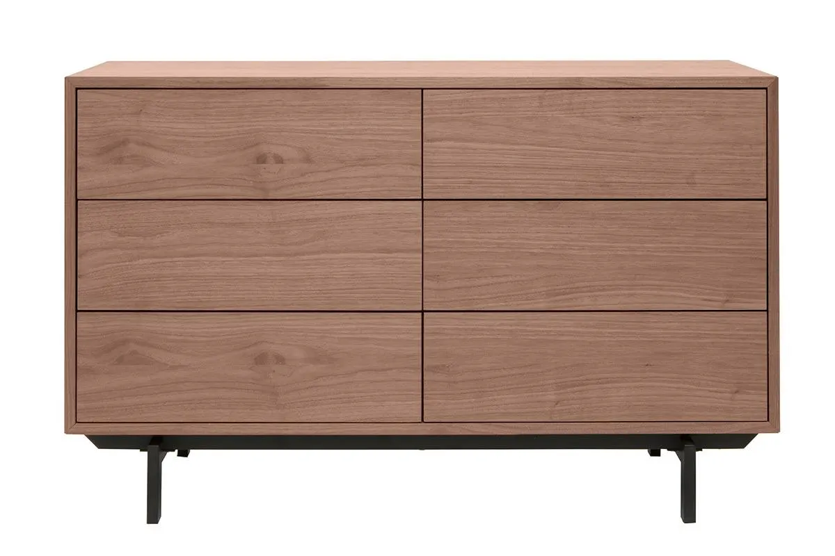 Commode vintage bois foncé noyer et métal noir 6 tiroirs L120 cm MANNY