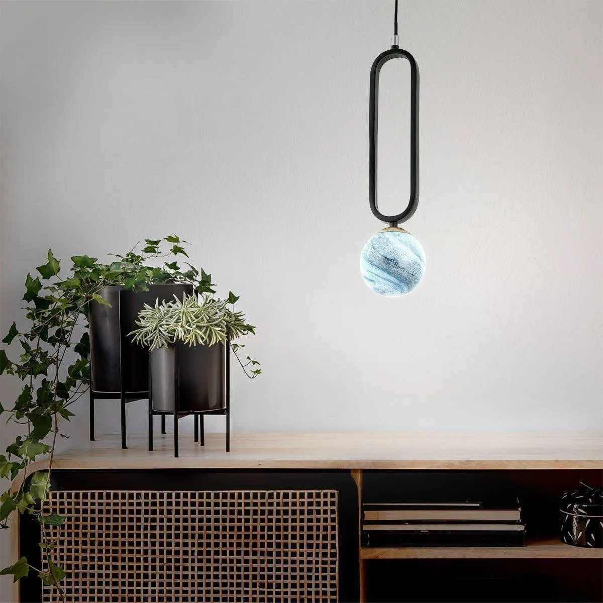 Suspension BALE en métal or et verre opale