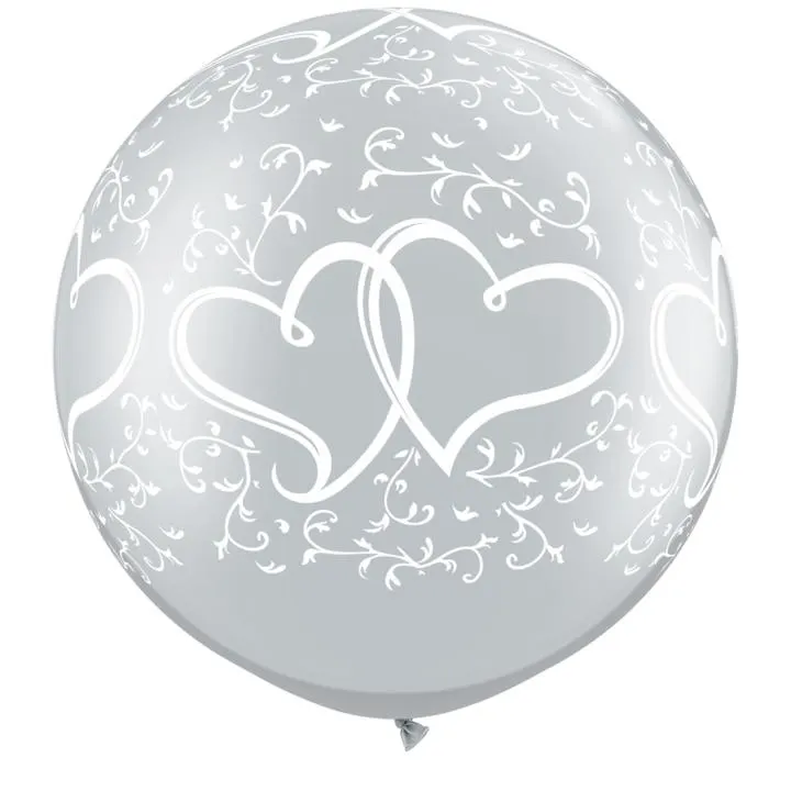 Lot de 2 Ballons Cœurs entrelacés Argent 90 cm