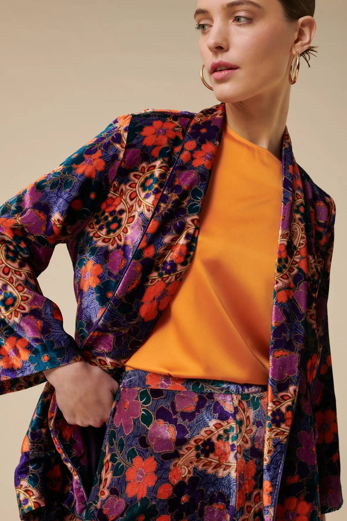 Veste kimono en velours imprimée