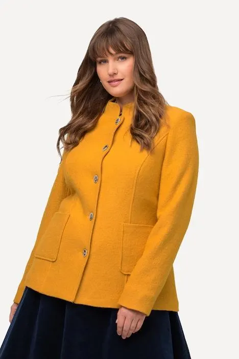 Janker slim en laine bouillie, à col montant et boutons fantaisie