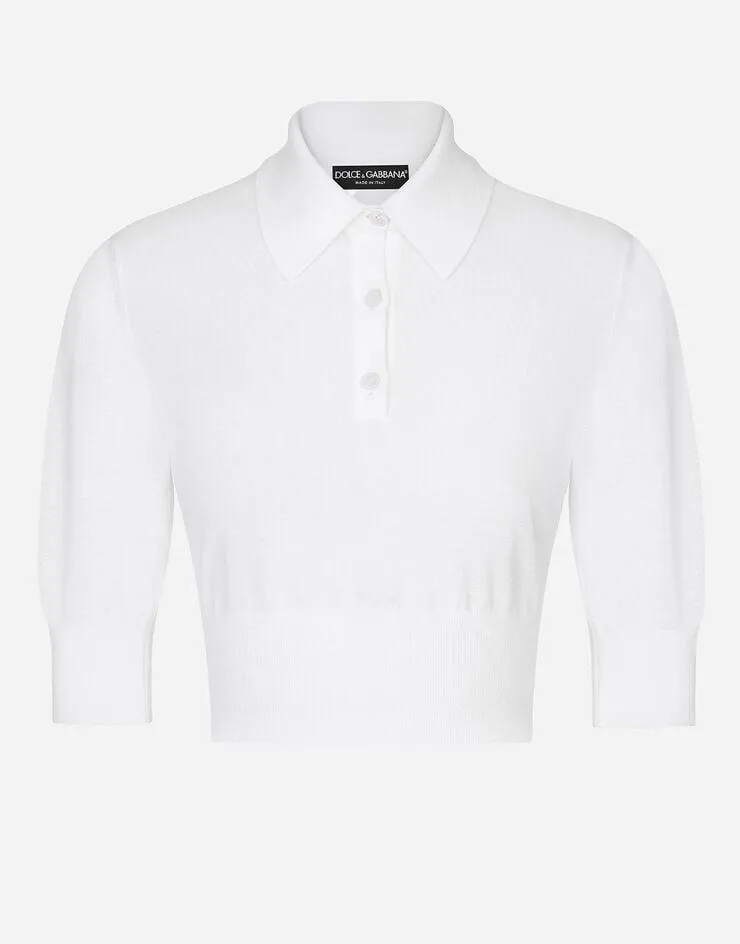 Polo cropped en coton et soie