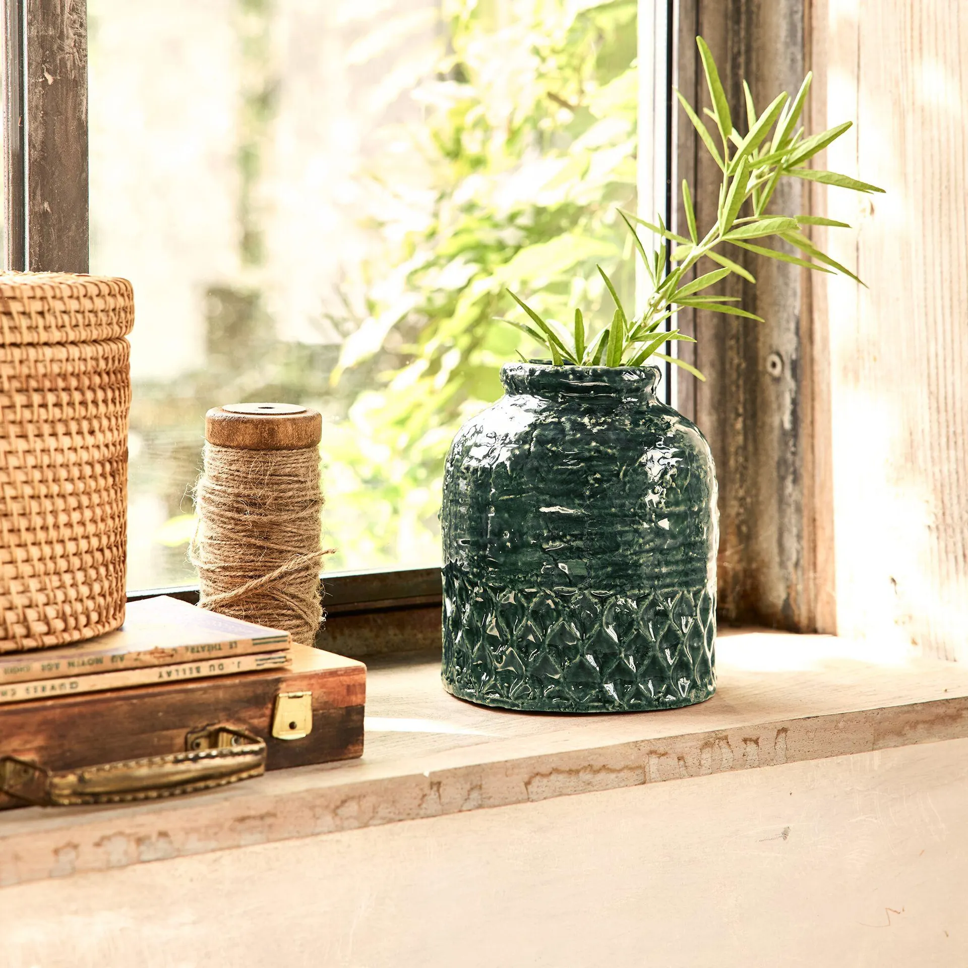 Vase texturé en grès D13,5xH16cm - vert