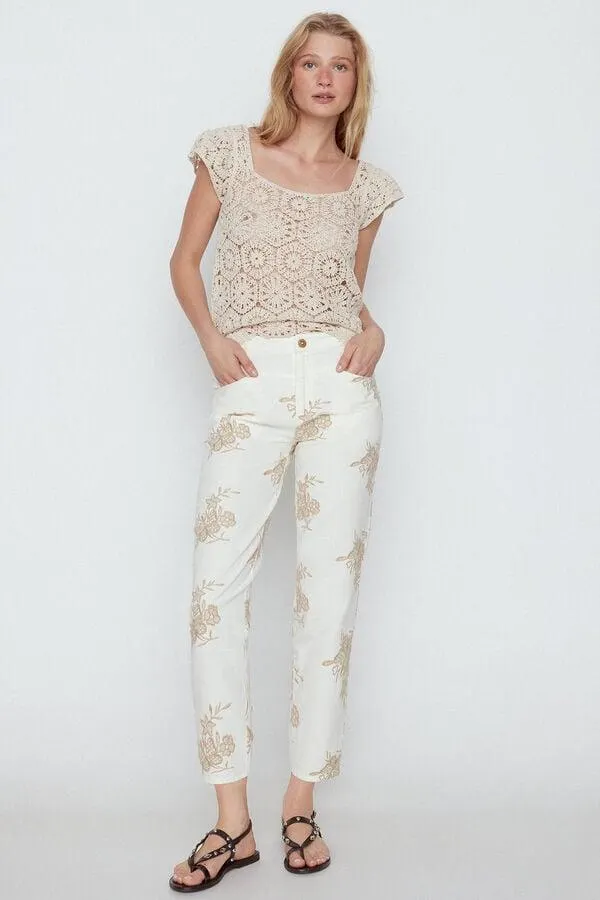 Pantalón bordado algodón