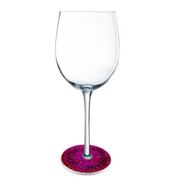 Lot de 6 Ornements de pied de verre Joyeux Anniversaire fuschia