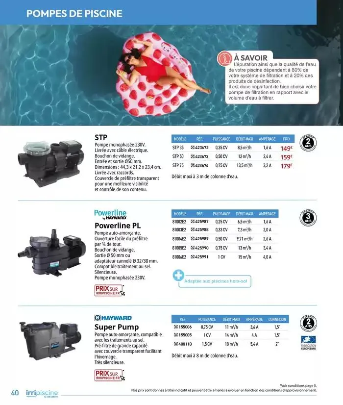 Les plaisir de l'eau Piscine,Spa,Arrosage du 10 mars au 31 décembre 2025 - Catalogue page 40