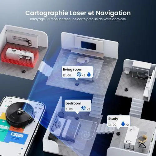 PROSCENIC Q10 Aspirateur Robot Laveur 3 en 1, Proscenic, 8000pa, Navigation Lidar 360°, 200 Min d'autonomie