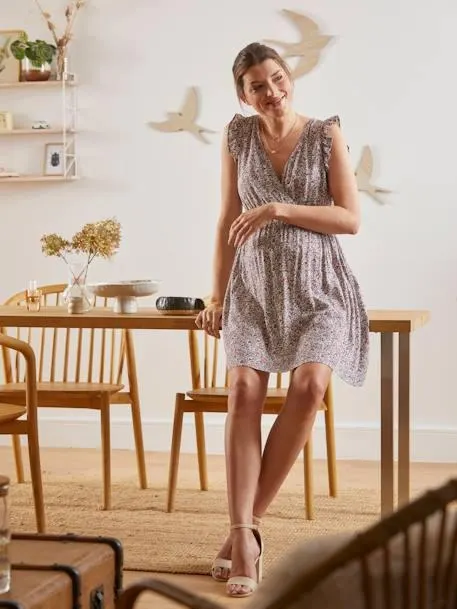 Robe fluide imprimée grossesse et allaitement - rose moyen imprime