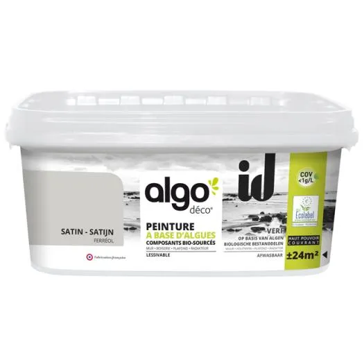 Peinture Algo bio sourcée multi-supports murs, plafonds et boiseries gris ferreol satin 2L