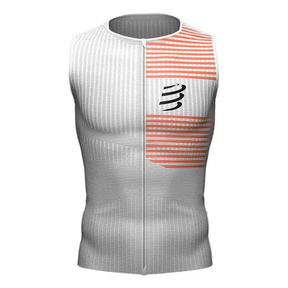 T-shirt Compressport Triathlon Postural sans manches blanc orange