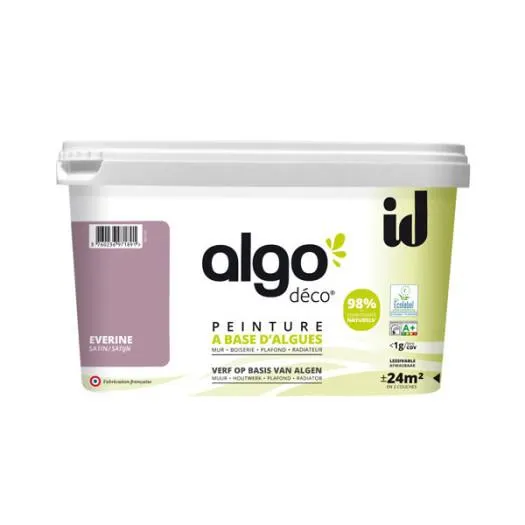 Peinture Algo bio sourcée multi-supports murs, plafonds et boiseries violet everine satin 2L