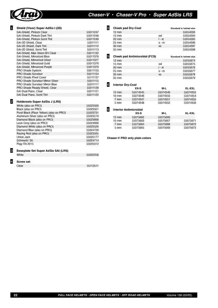 ARAI Parts Book 2025 du 21 février au 31 décembre 2025 - Catalogue page 22