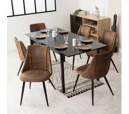 MEUBLES COSY Lot De 2 Chaises De Salle À Manger Industriel Assise Rembourrée En Suédine Pieds En Métal, Marron