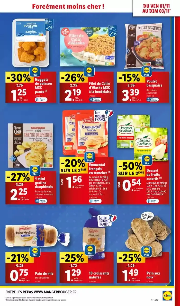 Bénéficiez de promotions sur une sélection de produits, incluant viande, fruit et fromage du 30 octobre au 5 novembre 2024 - Catalogue page 39