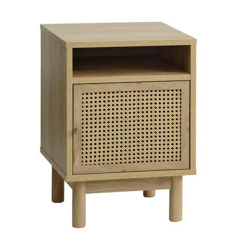 Éjjeliszekrény HALMSTAD 1 ajtós polyrattan/tölgyszínű