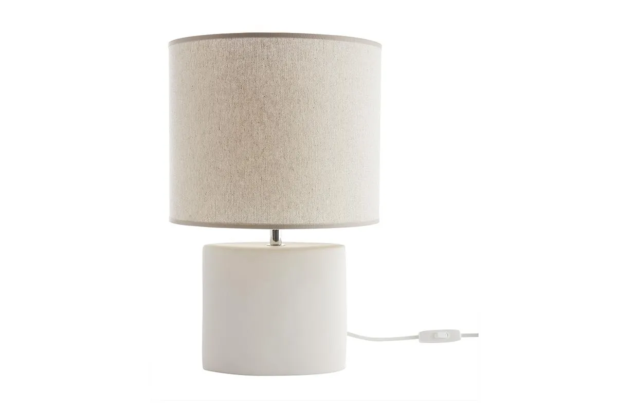 Lampe à poser en céramique blanc mat et abat-jour en lin naturel TIGA
