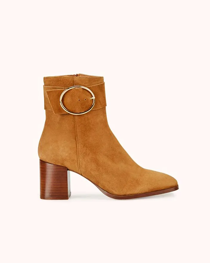 BOTTINE A TALON LUCI en cuir velours cognac
