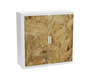 Armoire basse à rideaux - EASY OFFICE - H104xL110 cm - Copeaux de bois