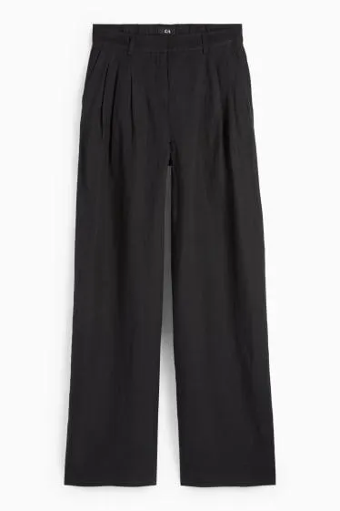 Cloth trousers - high-rise waist - wide leg - linen blend