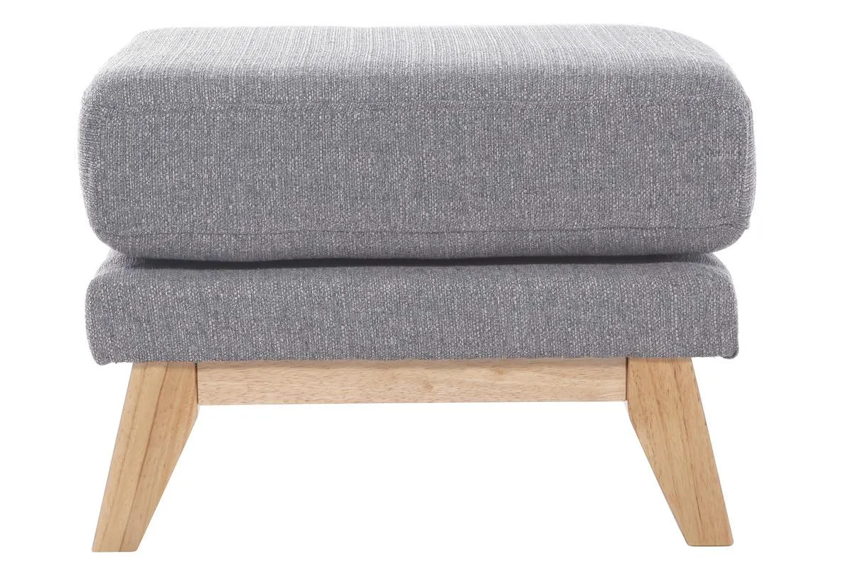 Pouf repose-pieds déhoussable scandinave en tissu gris clair et bois clair OSLO