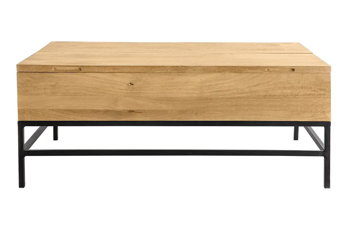 Table basse relevable industrielle bois manguier massif et métal noir L110 cm YPSTER