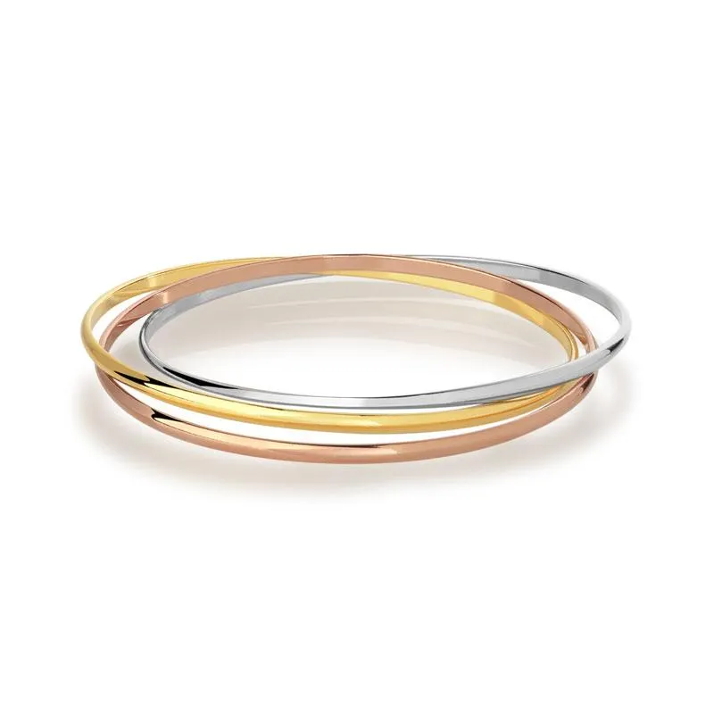 Bracelet jonc plaqué or 3 tons anneaux entrelacés