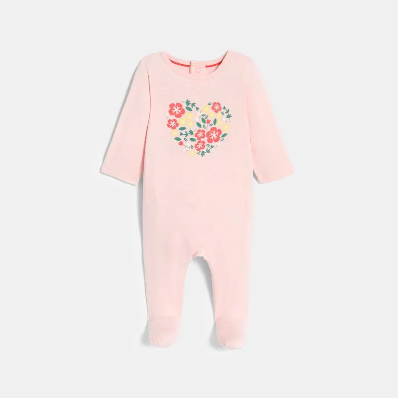 Dors-bien cœur fleuri rose bébé fille