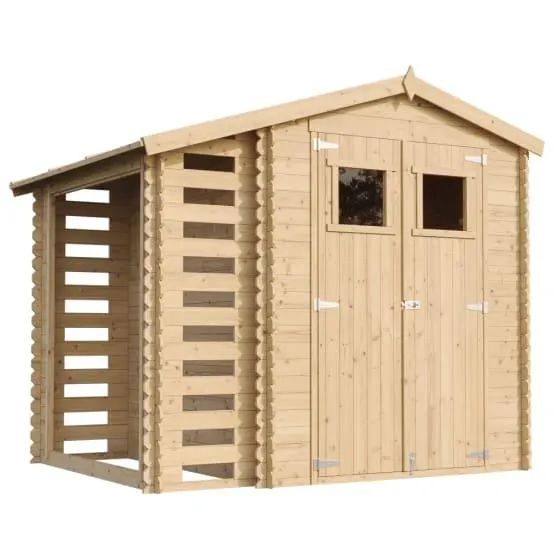 Abri de jardin en bois et range bûches extérieur - Stockage extérieur I206xL272xH218 cm/ 3,53 + 0,97 m2 - TIMBELA M386