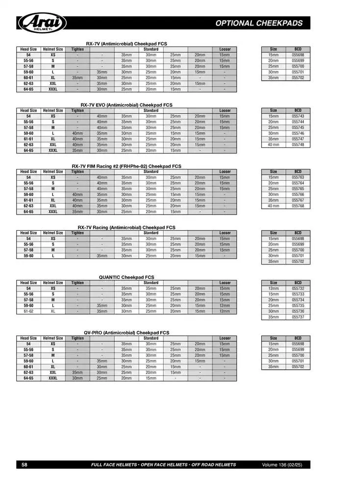 ARAI Parts Book 2025 du 21 février au 31 décembre 2025 - Catalogue page 58