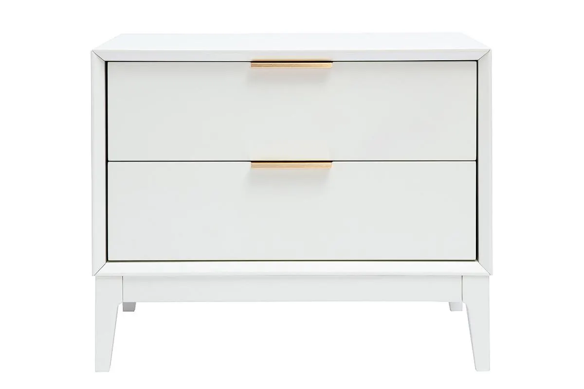 Mesita de noche blanca mate y metal dorado con almacenamiento L60 cm GIANA