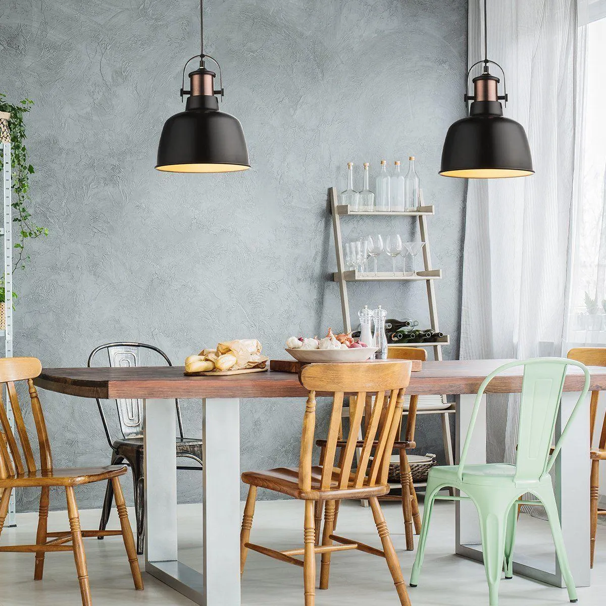 Suspension industrielle KUTUM noire et cuivrée en métal