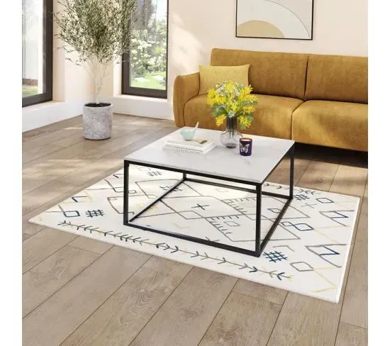 Table basse carrée ZEBRO noir et imitation marbre