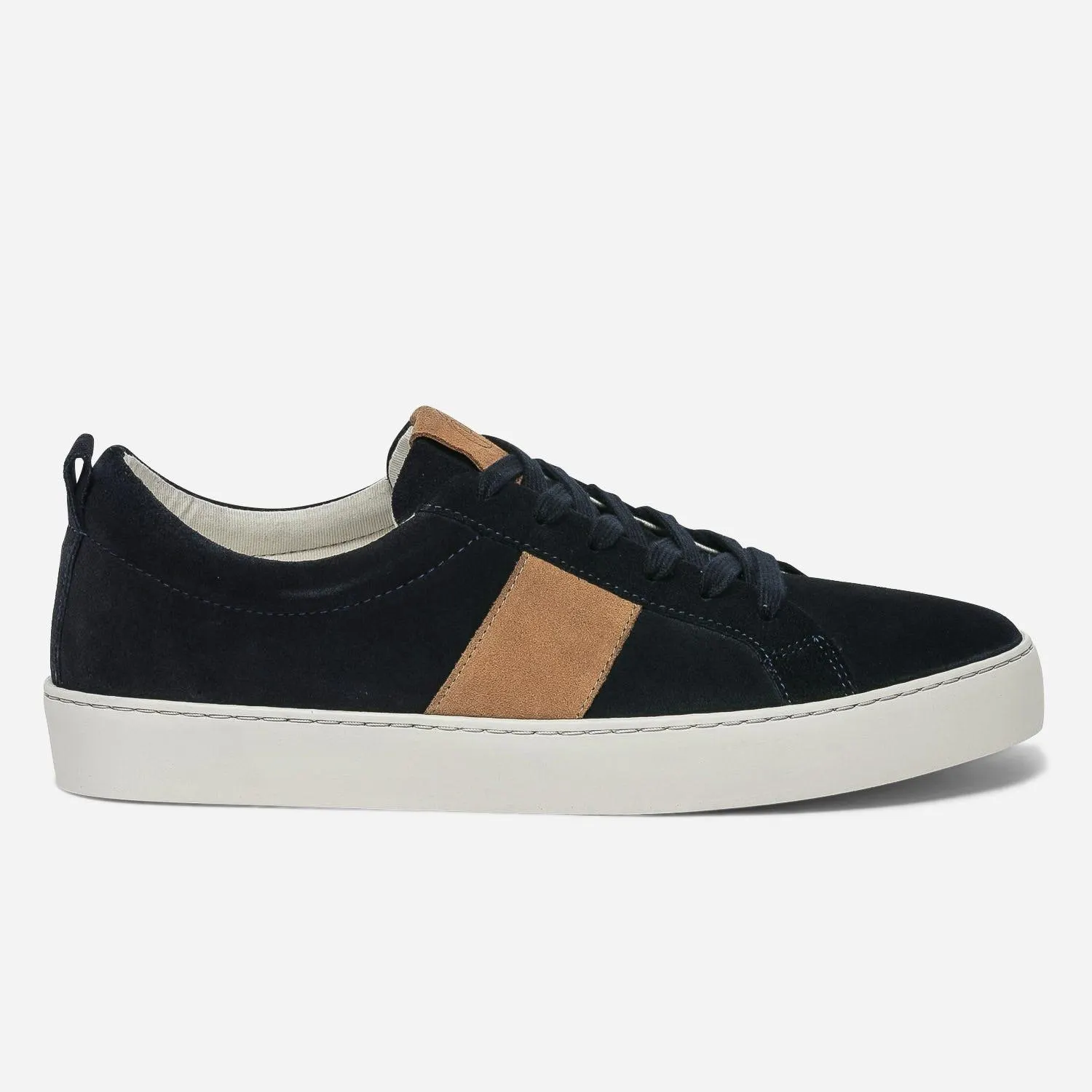 Basket marine et camel en cuir velours homme