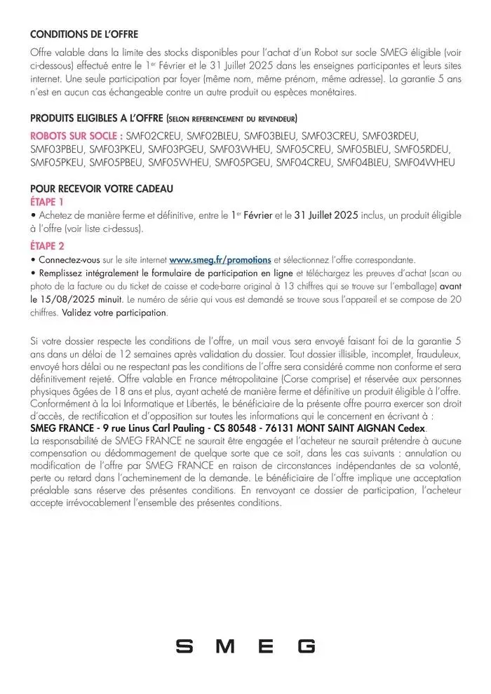 Smeg Offres ROBOT SUR SOCLE du 5 février au 31 juillet 2025 - Catalogue page 2