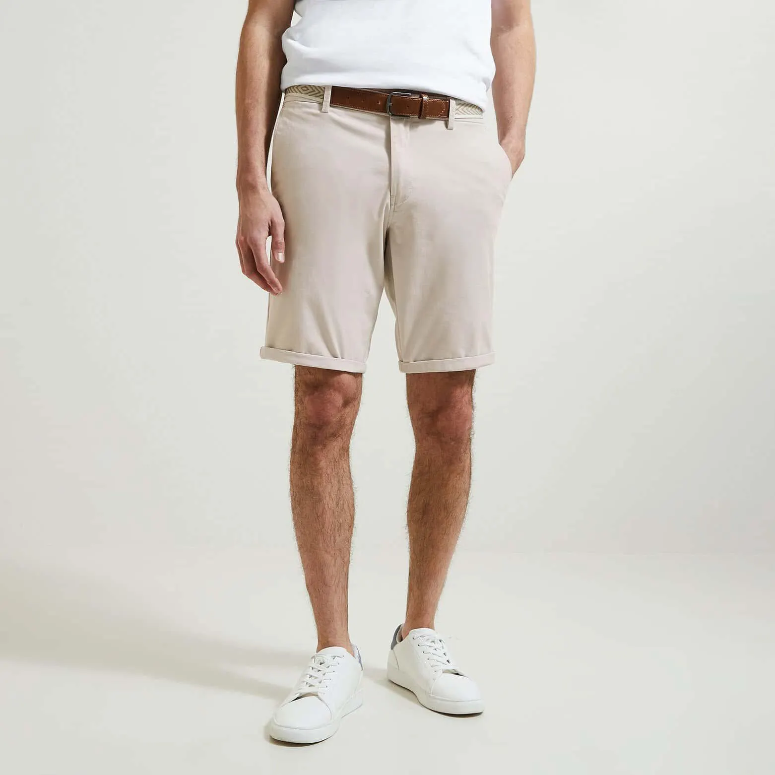 Bermuda chino uni avec ceinture - Beige