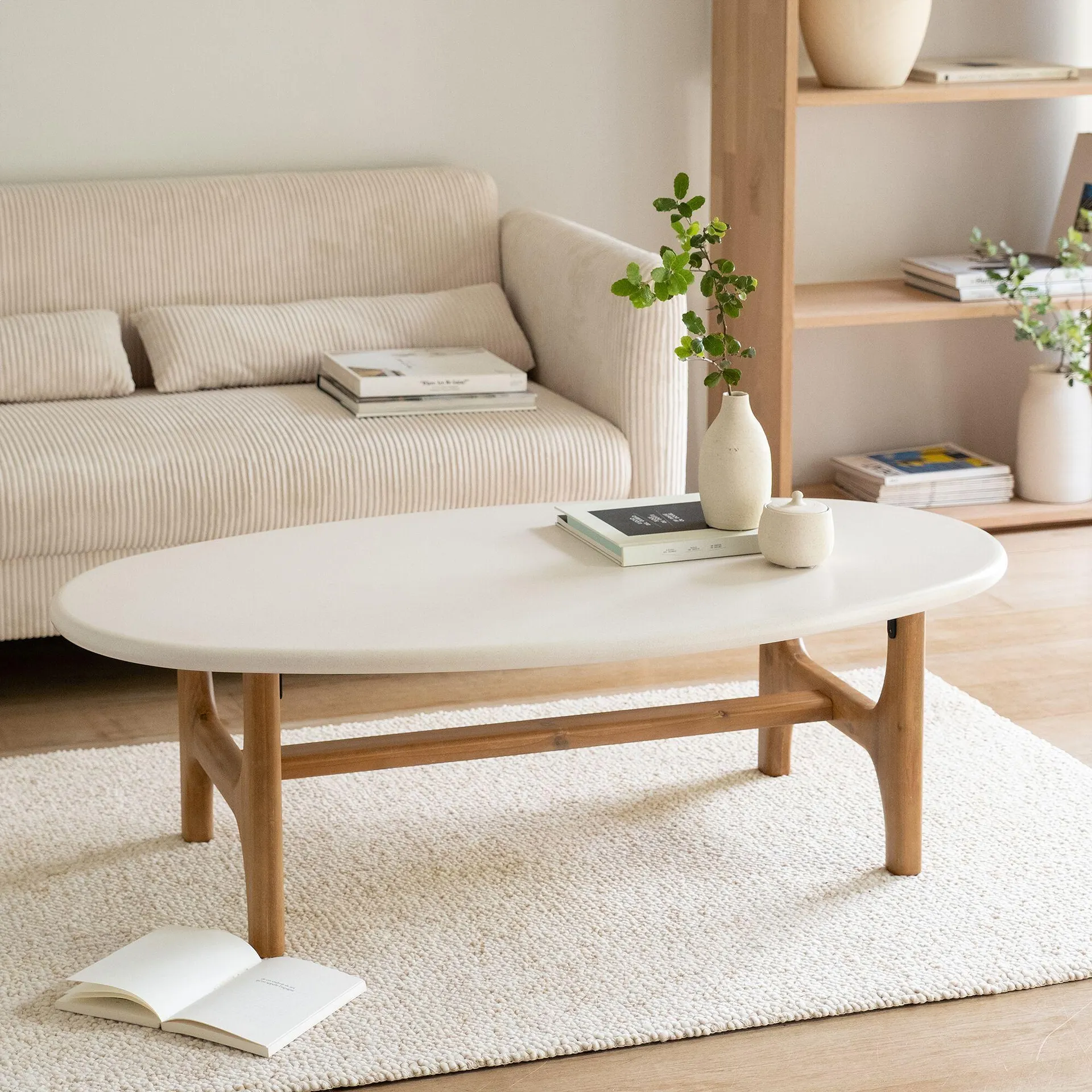 Table basse ovale en bois L126xl70cm - blanc