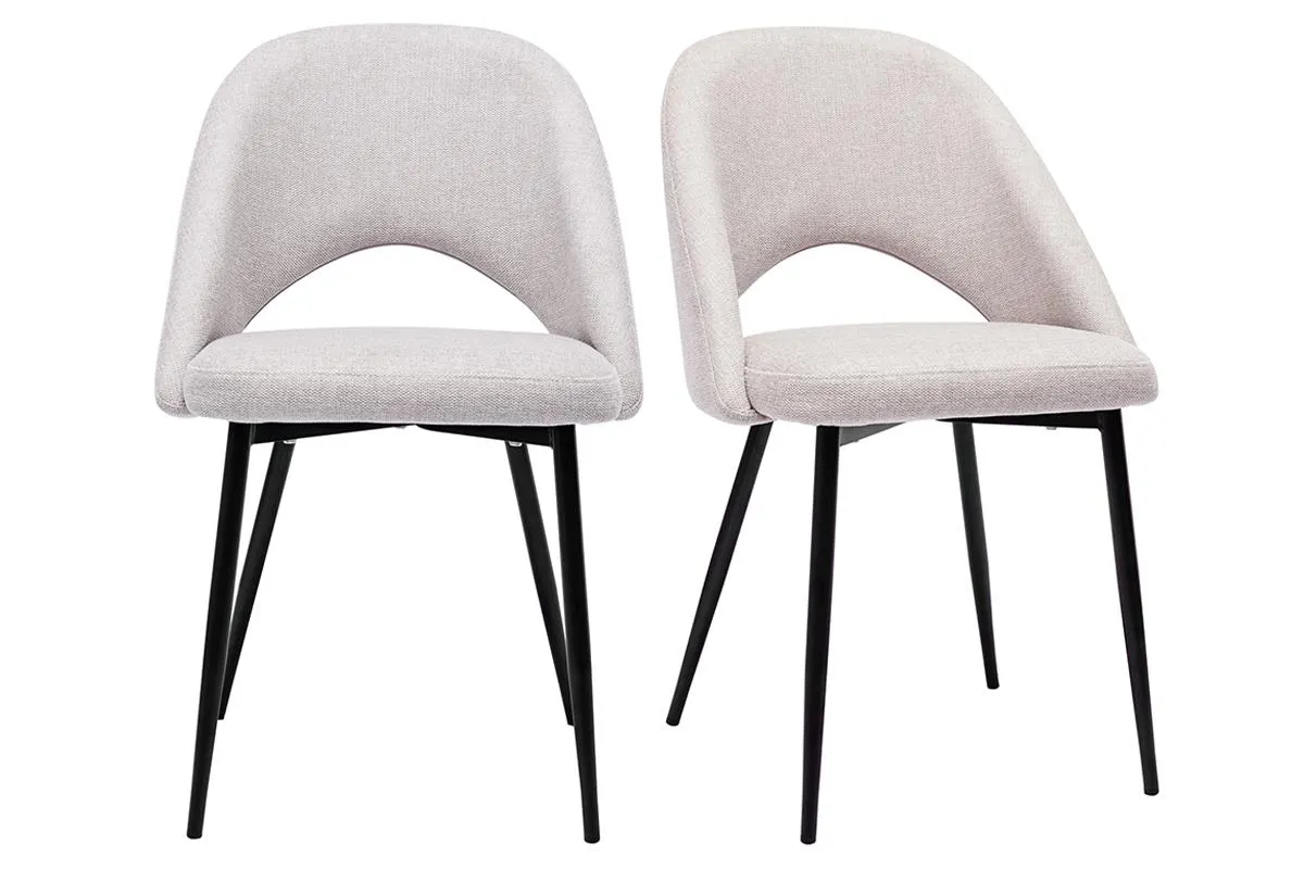 Chaises vintage en tissu effet velours texturé beige et métal noir (lot de 2) COSETTE