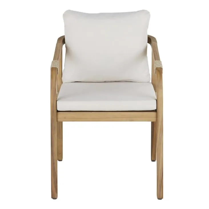 Sillones de jardín de madera de acacia maciza con cojines de poliéster reciclado color crudo (x2)