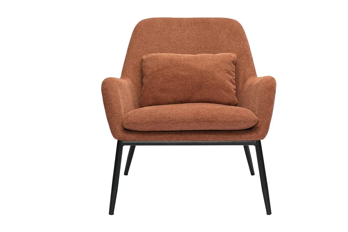 Fauteuil design en tissu effet velours terre brulée et métal noir MAXINE