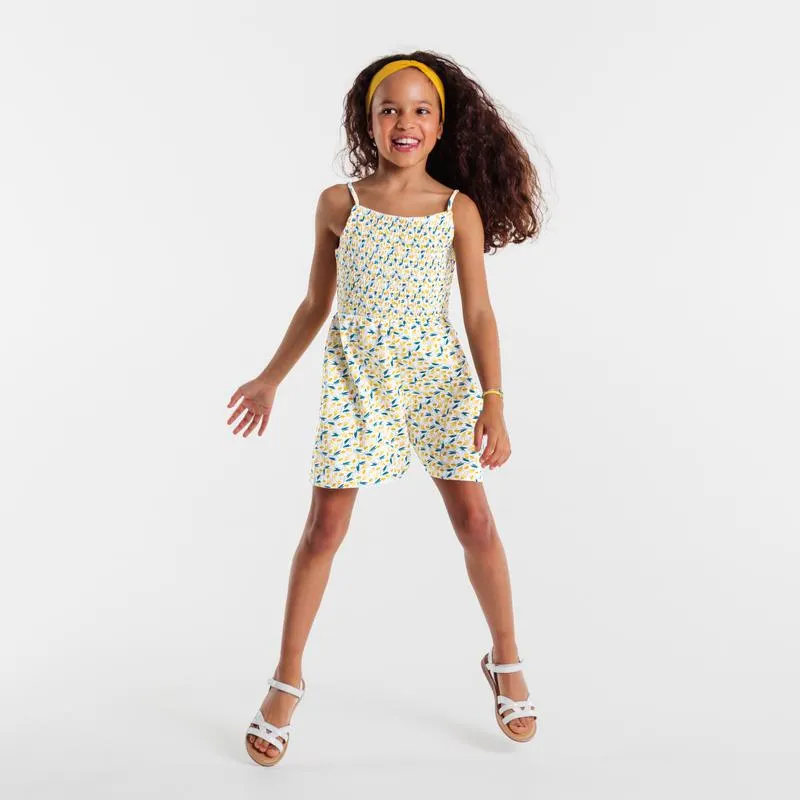 Combishort maille imprimée floral jaune fille