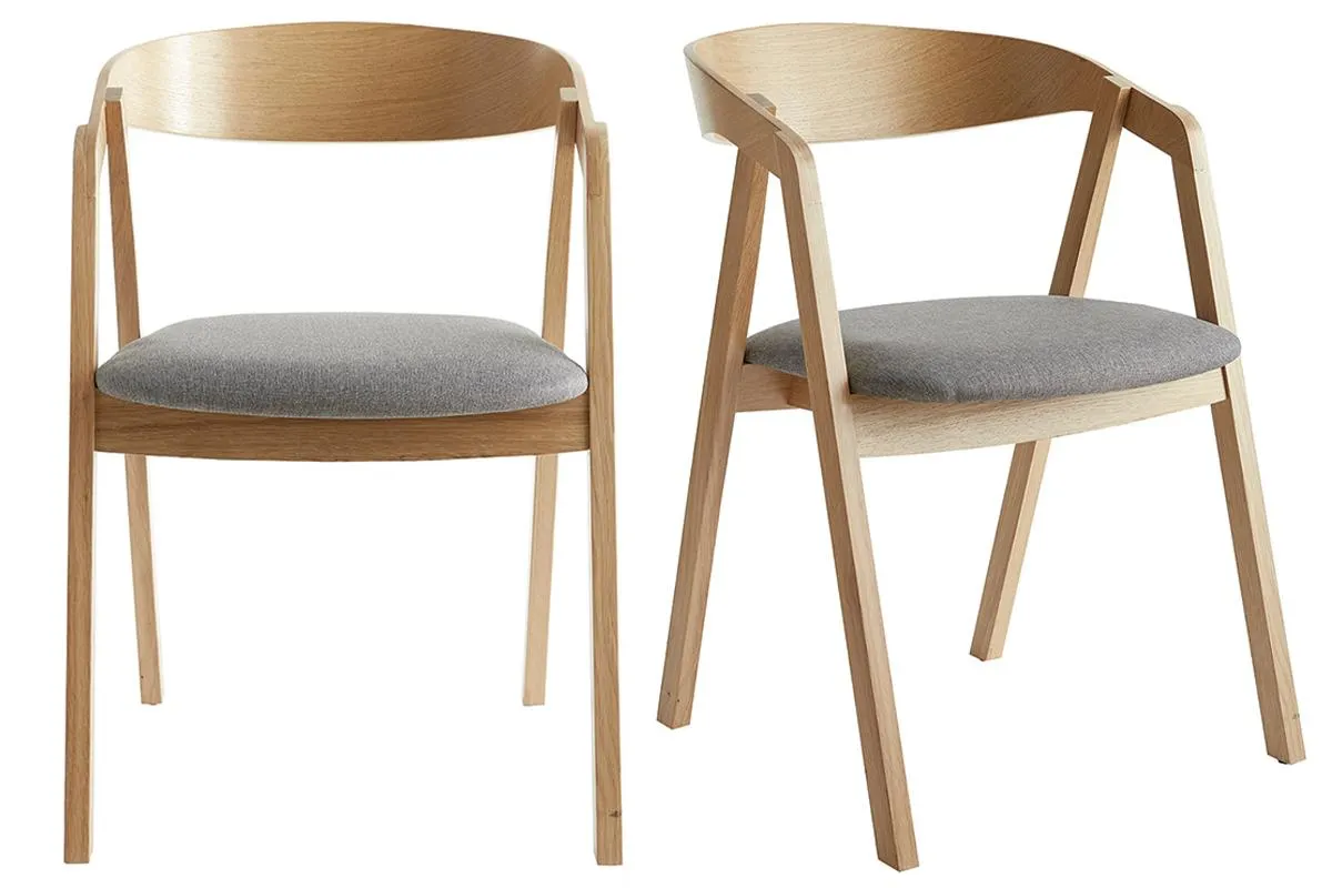 Chaises scandinaves empilables en bois clair chêne et tissu gris (lot de 2) LOVA