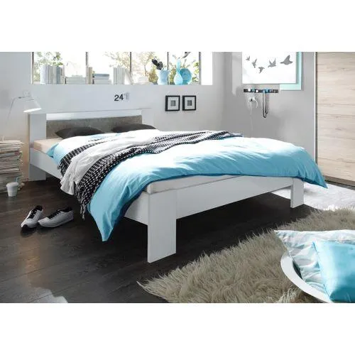 Lit + matelas + sommier 140x200 cm VEGETA imitation béton et blanc