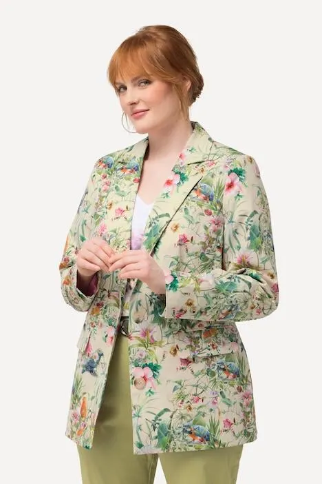 Blazer, motif floral, col à revers, doublure intégrale